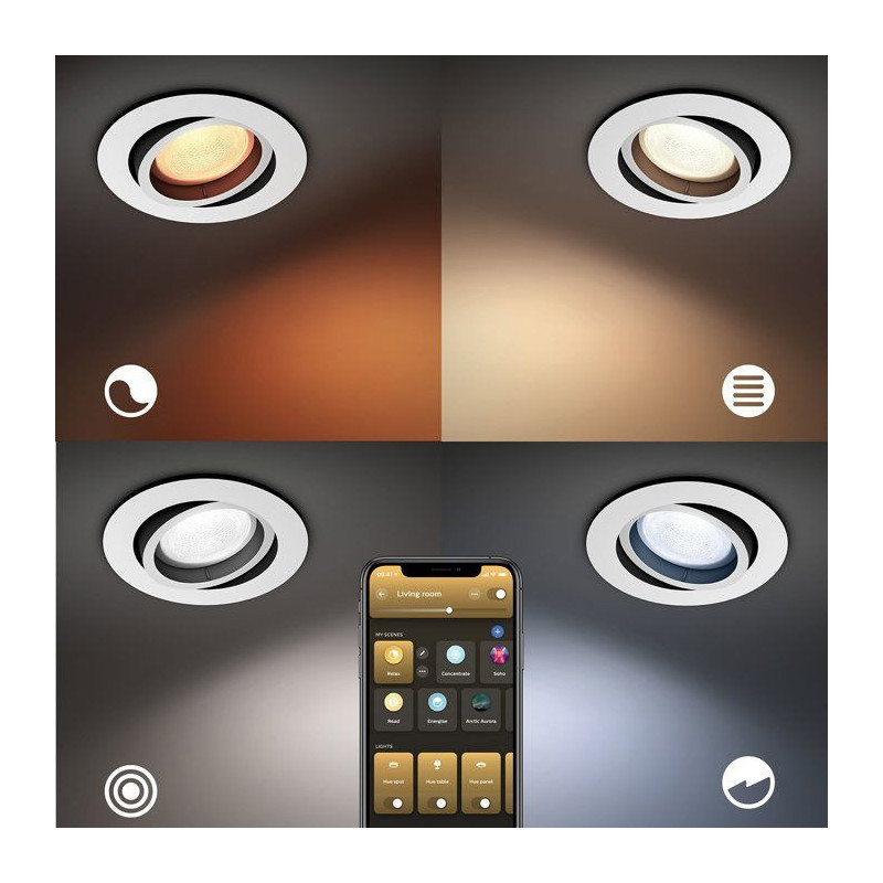 Spot encastré LED - PHILIPS HUE - Milliskin - lot de 3 - blanc - GU10
