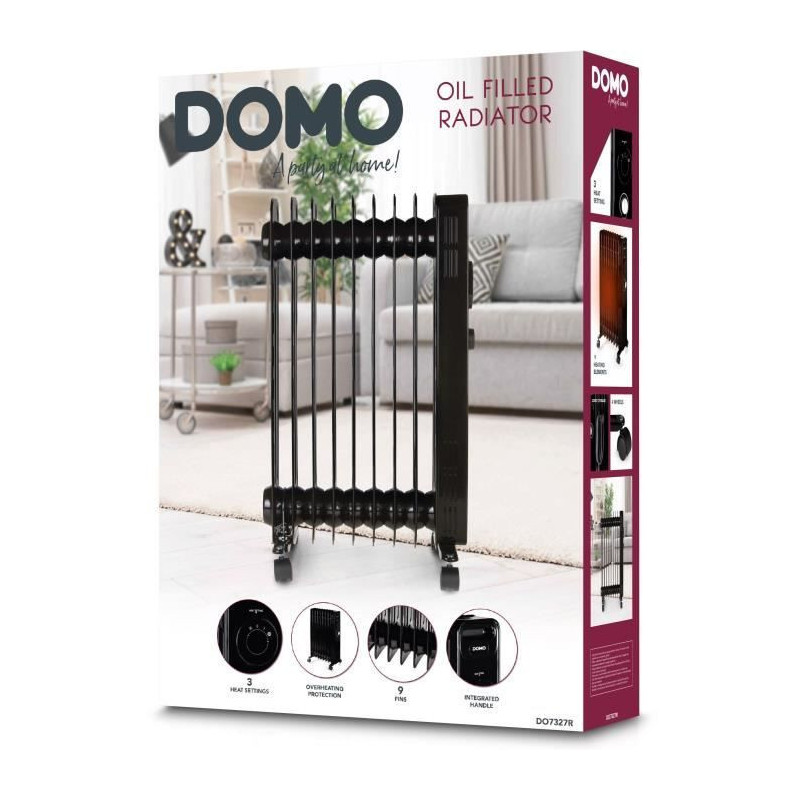 Radiateur a bain d'huile - 2000 W - DOMO - DO7327R - 42,5 x 28 x 64 cm