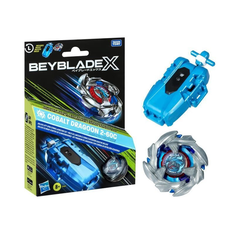 Beyblade X pack Cobalt Dragoon 2-60C avec lanceur a corde deluxe, toup