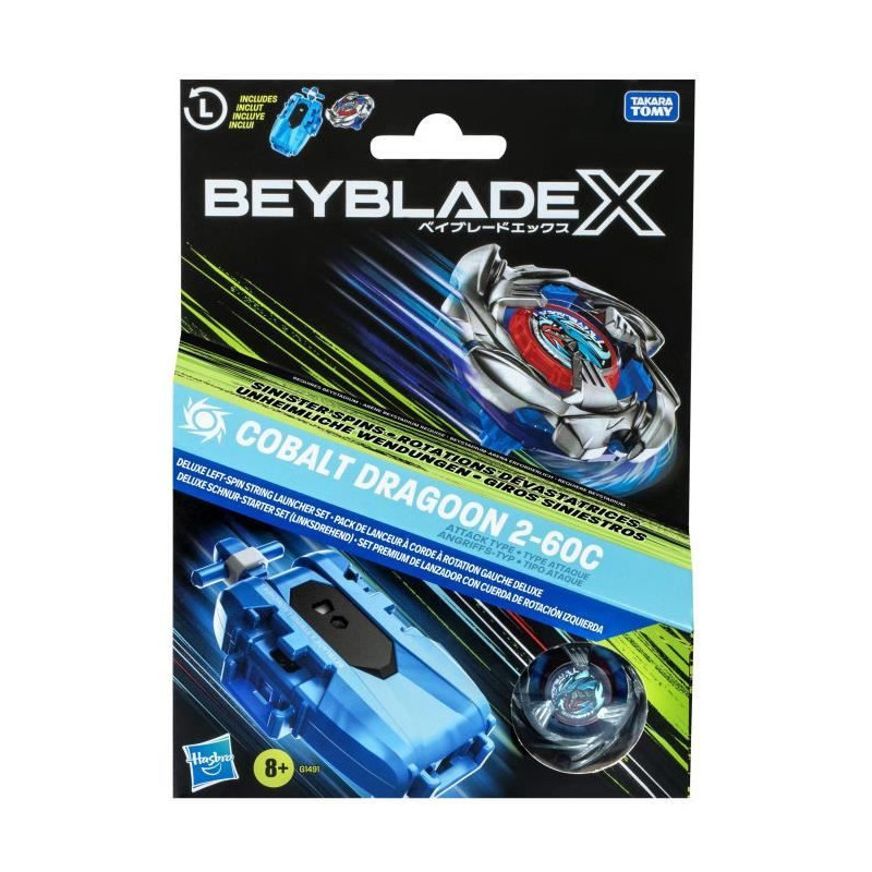 Beyblade X pack Cobalt Dragoon 2-60C avec lanceur a corde deluxe, toup
