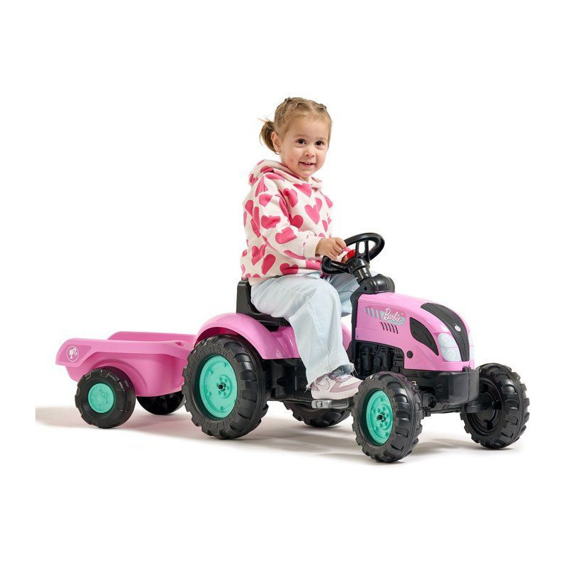 Tracteur a pédales - FALK - Barbie - Avec remorque incluse - Plaque d