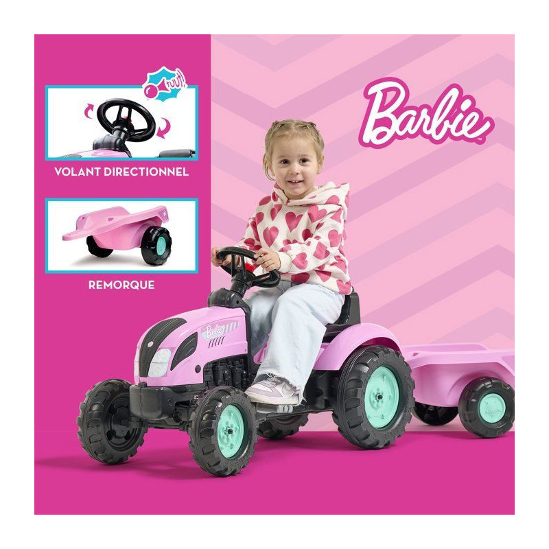 Tracteur a pédales - FALK - Barbie - Avec remorque incluse - Plaque d