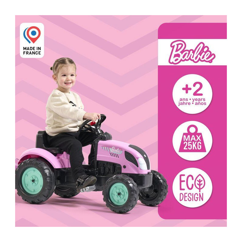 Tracteur a pédales - FALK - Barbie - Avec remorque incluse - Plaque d