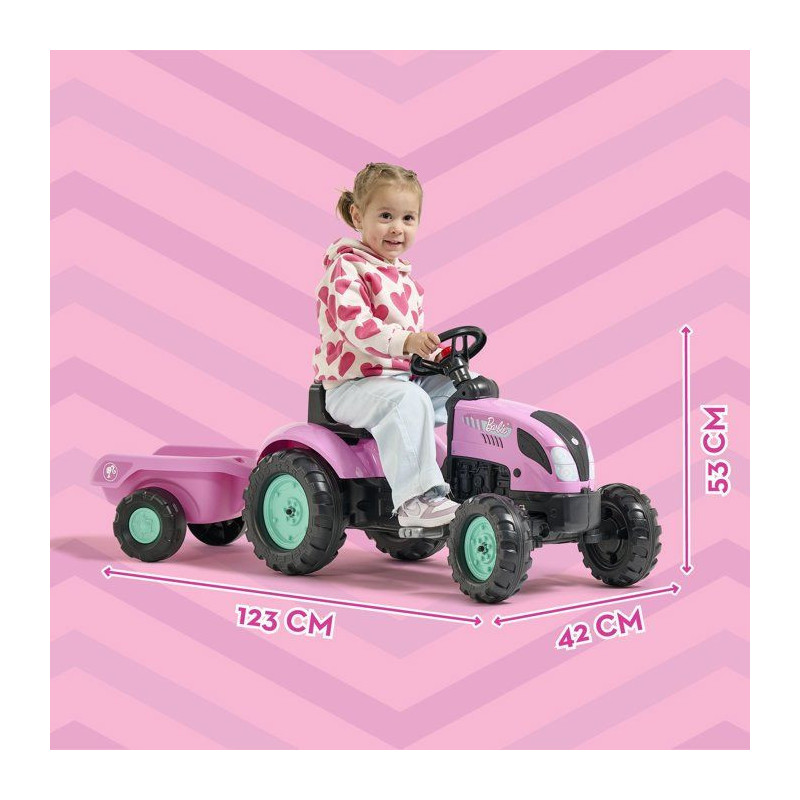 Tracteur a pédales - FALK - Barbie - Avec remorque incluse - Plaque d