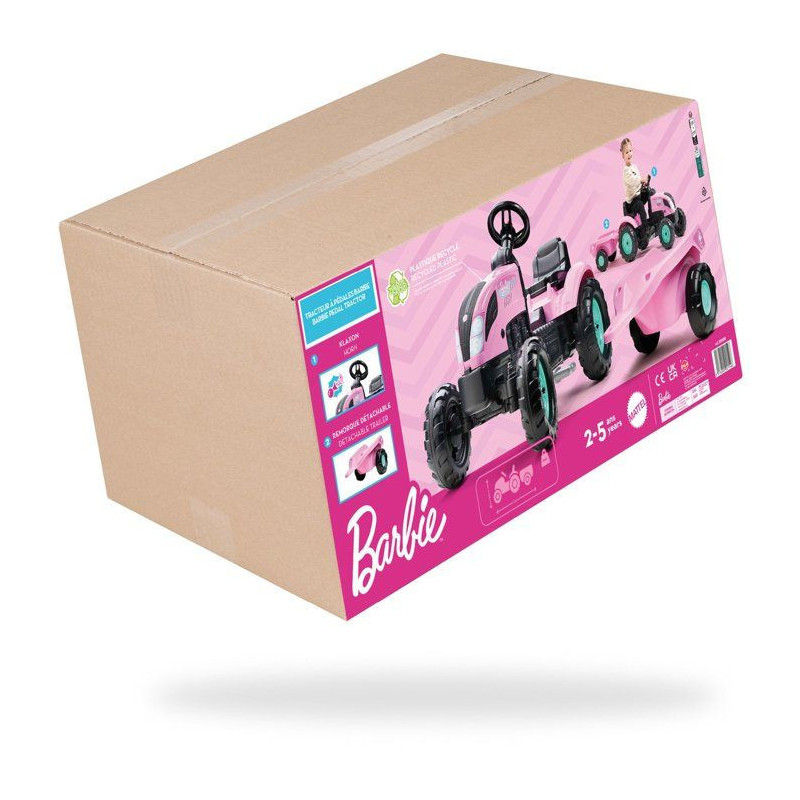 Tracteur a pédales - FALK - Barbie - Avec remorque incluse - Plaque d