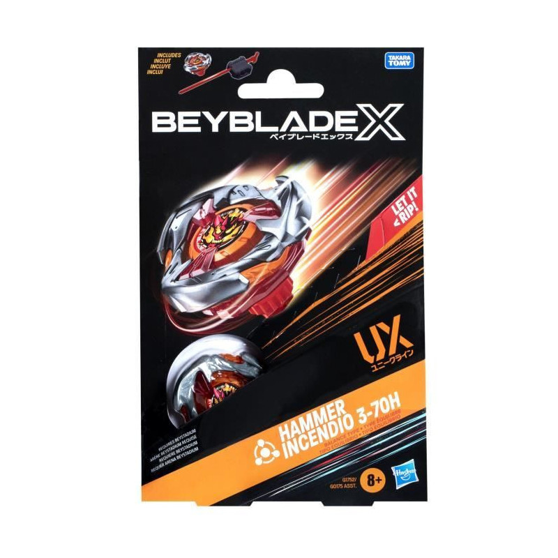 Beyblade X, Starter Pack Hammer Incendio 3-70H UX avec toupie de type