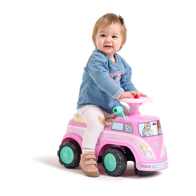 Porteur - FALK - Van rétro Barbie - Assise ouvrante - Volant avec kla