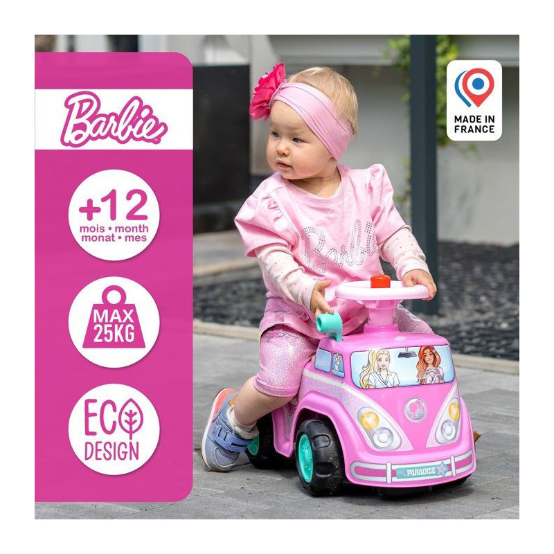 Porteur - FALK - Van rétro Barbie - Assise ouvrante - Volant avec kla