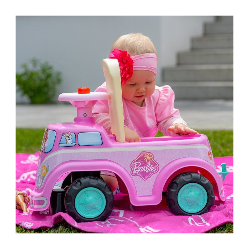 Porteur - FALK - Van rétro Barbie - Assise ouvrante - Volant avec kla