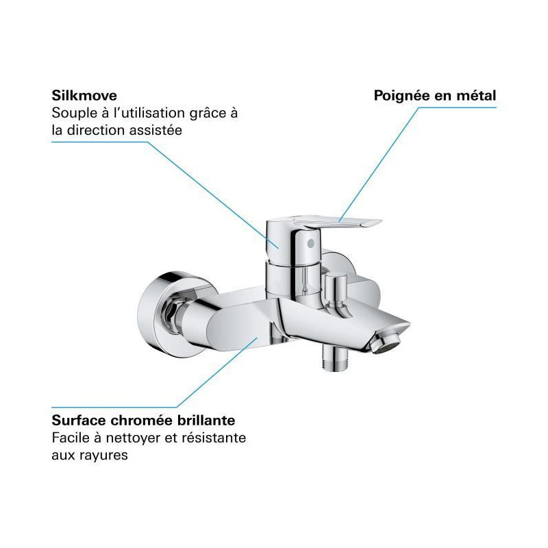 Mitigeur Bain/Douche GROHE Start - Chromé - Inverseur automatique - E