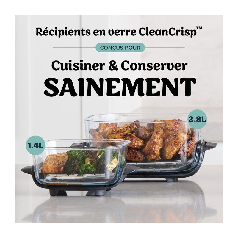 Récipient en verre 2,3 L avec couvercle et plaque pour NINJA CRISPi -
