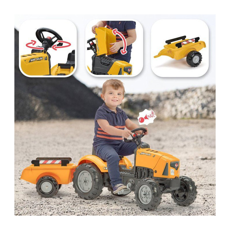 Tracteur a pédales FALK SuperBuilder - capot ouvrant et remorque - po
