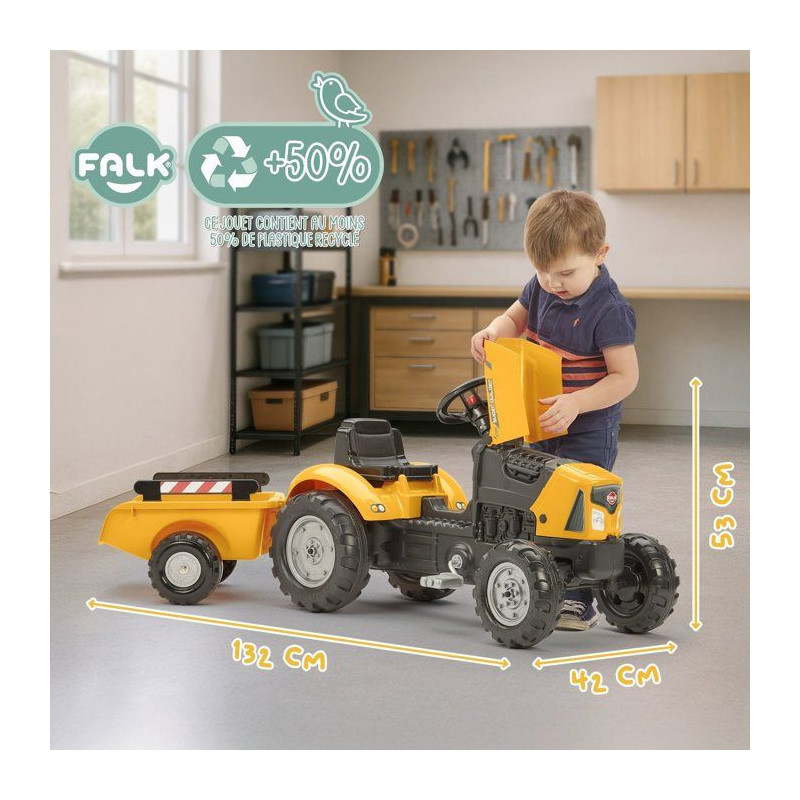 Tracteur a pédales FALK SuperBuilder - capot ouvrant et remorque - po