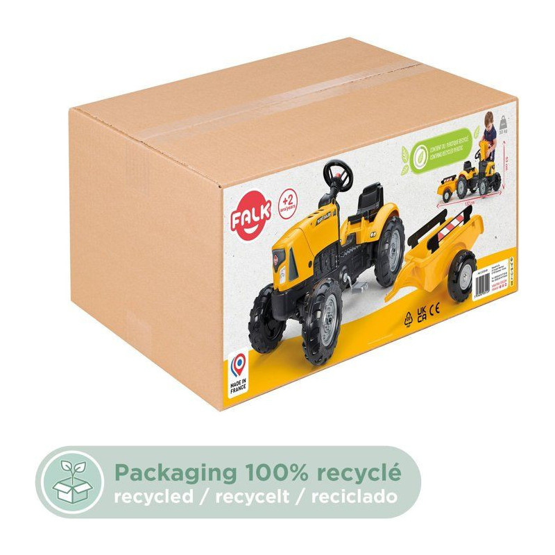 Tracteur a pédales FALK SuperBuilder - capot ouvrant et remorque - po