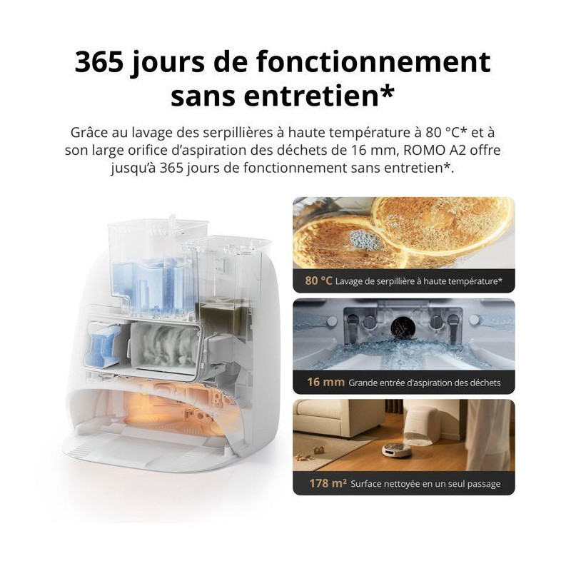DJI ROMO A2 - Robot Aspirateur Laveur - Franchissement obstacles 8,5 c