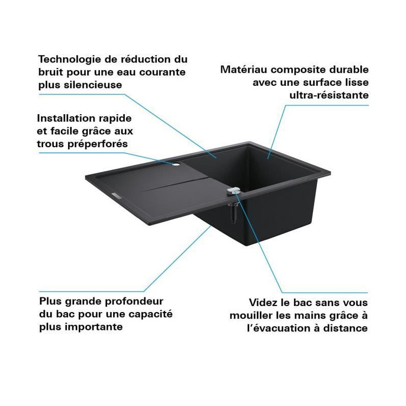 GROHE Evier composite avec égouttoir K400 780 x 500 mm Noir Granite 3