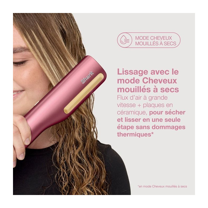 Lisseur et seche-cheveux 2 en 1 - SHARK - SilkiPro HT401EUPK - Rose -
