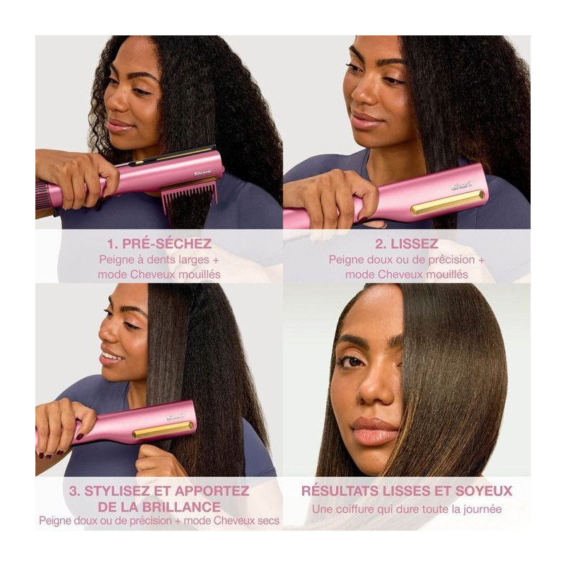 Lisseur et seche-cheveux 2 en 1 - SHARK - SilkiPro HT401EUPK - Rose -