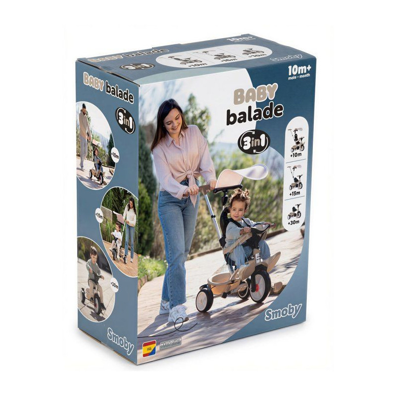 SMOBY - Tricycle Baby Balade Beige - Des 10 mois - Fabriqué en France