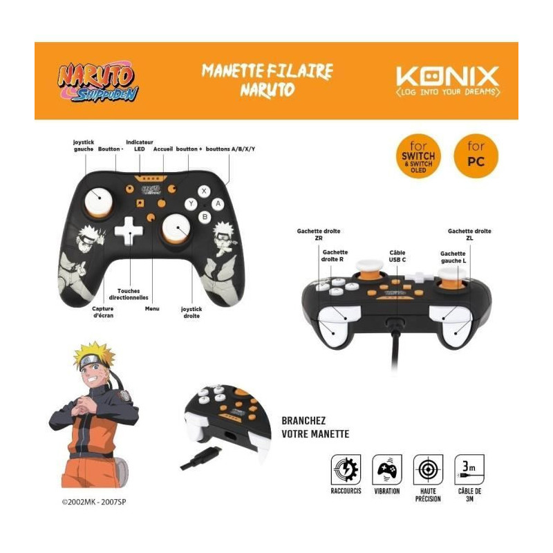 Gamepad - KONIX - Naruto - Black - Switch