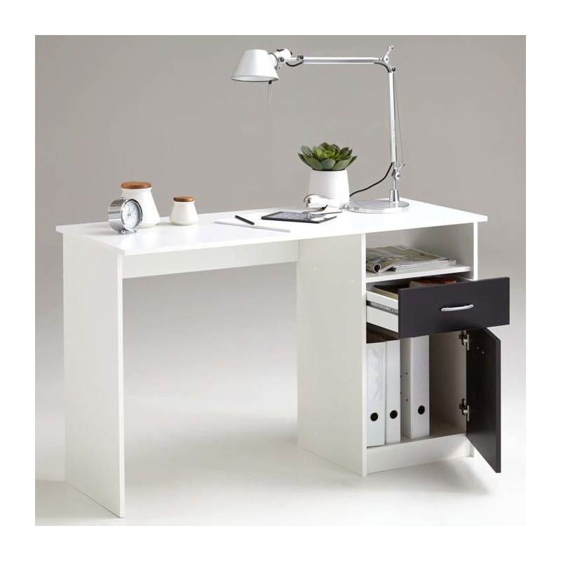 Bureau JACKSON - Décor blanc P/noir - L123 x H76,5 x P50 cm - Fabriqu