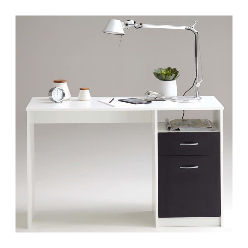 Bureau JACKSON - Décor blanc P/noir - L123 x H76,5 x P50 cm - Fabriqu