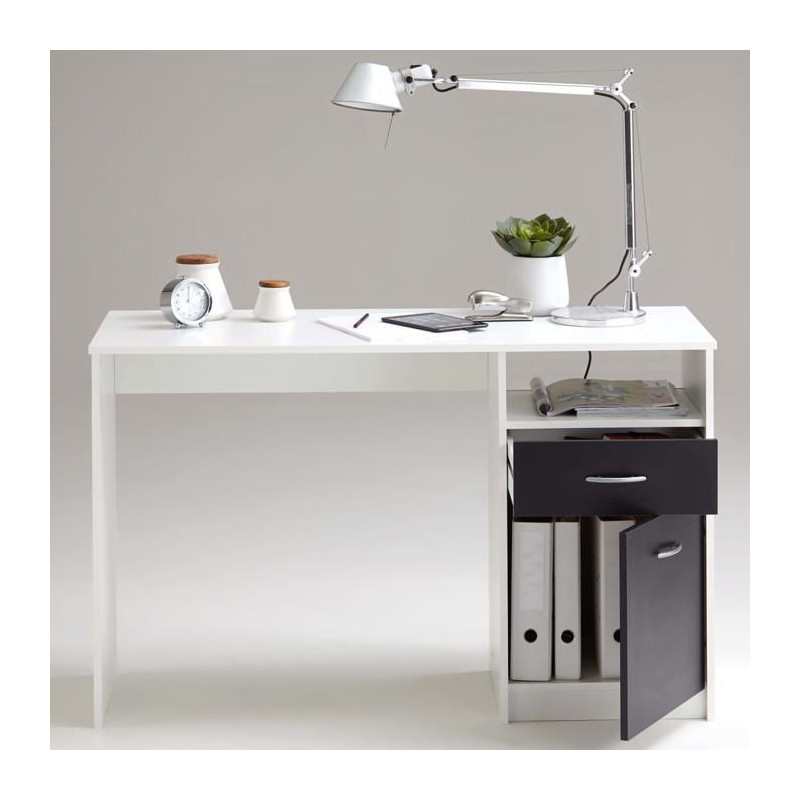 Bureau JACKSON - Décor blanc P/noir - L123 x H76,5 x P50 cm - Fabriqu