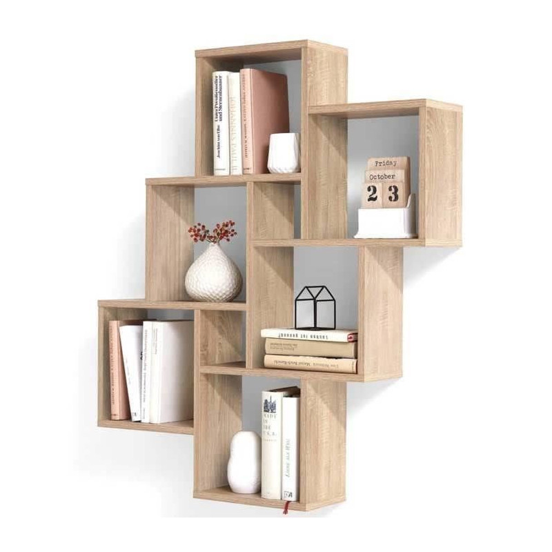 FMD Etagere Murale avec 8 Compartiments Couleur Chene Tablette Salon R