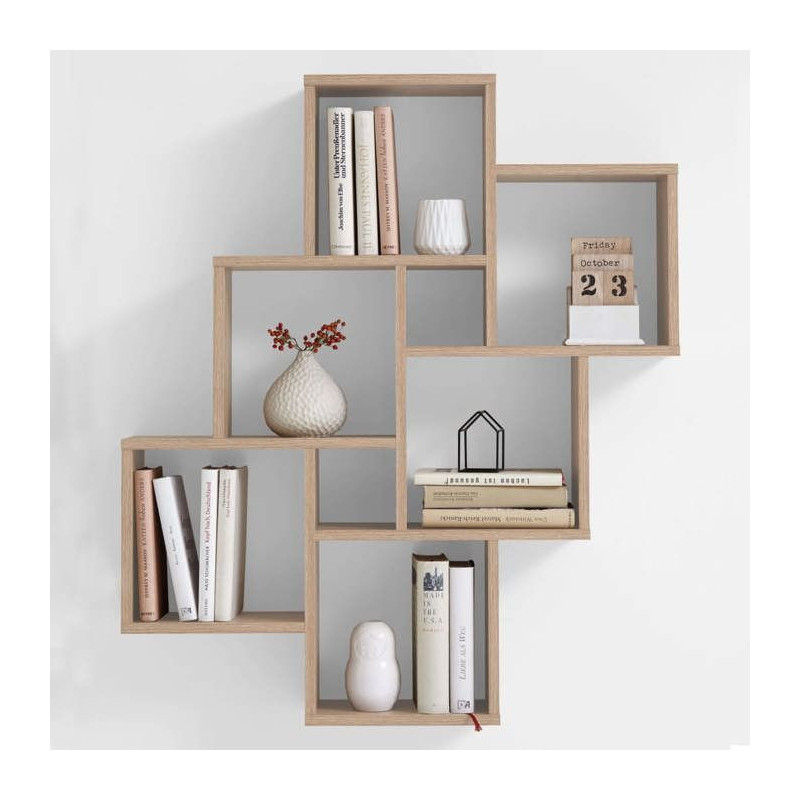 FMD Etagere Murale avec 8 Compartiments Couleur Chene Tablette Salon R
