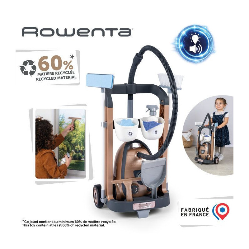 Smoby - Rowenta Chariot Ménage+ Aspirateur - Des 3 ans - Fabriqué en