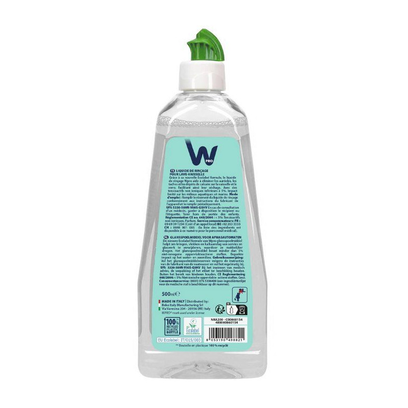 Liquide de rinçage - WPRO - NRA200 - Ecolabel - Anti-traces - Séchag