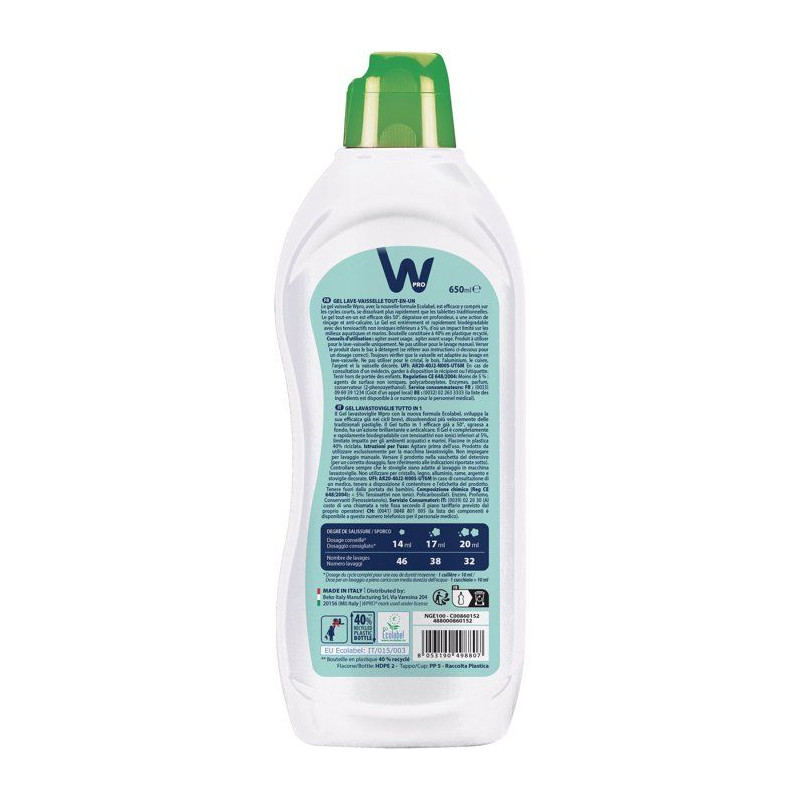 Gel lave-vaisselle - WPRO - NGE100 - Ecolabel - Détergent complet - 6