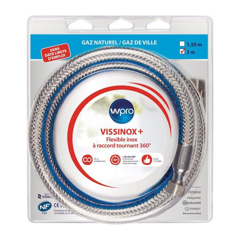 Tuyau gaz inox - WPRO - TNV200 - Gaz naturel - Vissinox+ - 2 m