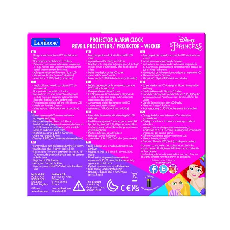 Réveil projecteur Disney Princesse