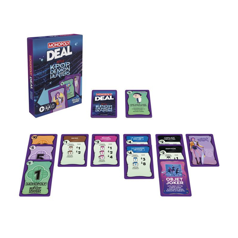 Monopoly Deal : KPop Demon Hunters, jeu de cartes familial pour enfan