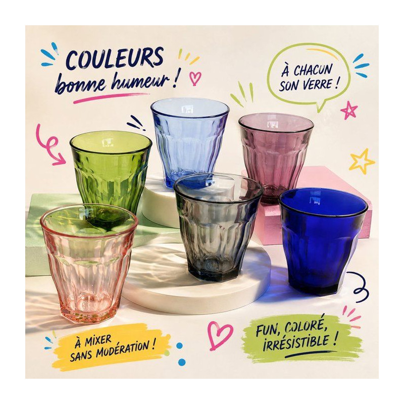Lot de verres - DURALEX - Picardie Panaché - 25 cl - 6 couleurs - Ver