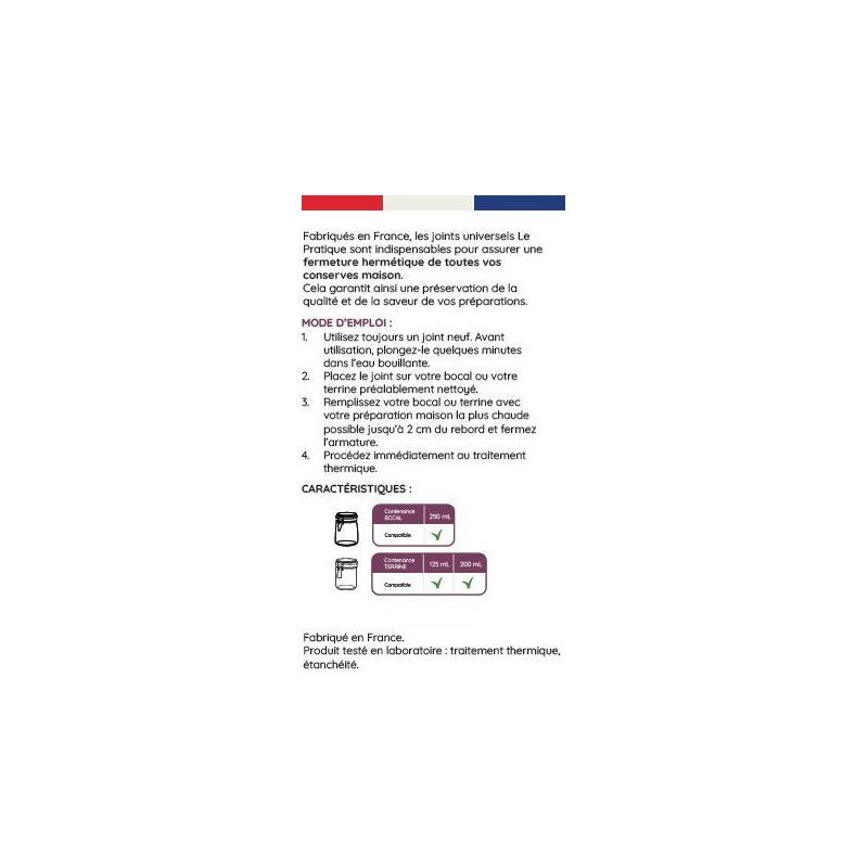 Joints universels pour bocaux - LE PRATIQUE - 7361 - Ø70 mm - Sachet