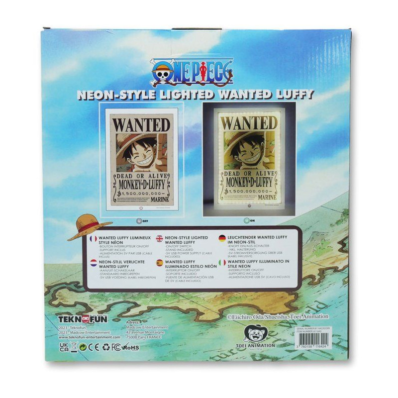 Lampe LED - TEKNOFUN - Néon mural Luffy Wanted One Piece 30 cm