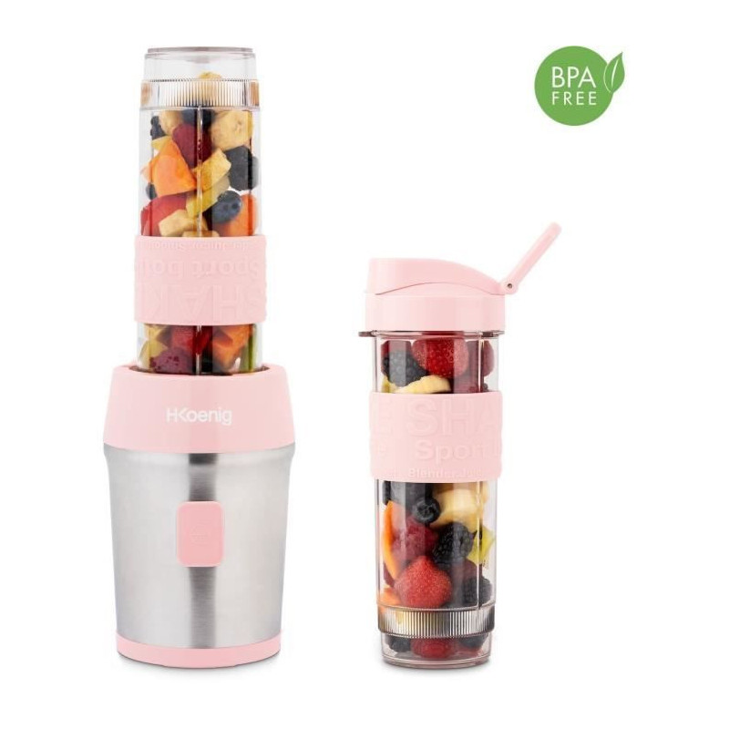 Mini blender - SMOO12 - 300 W - 570 mL - Pastel pink - 2 water bottles