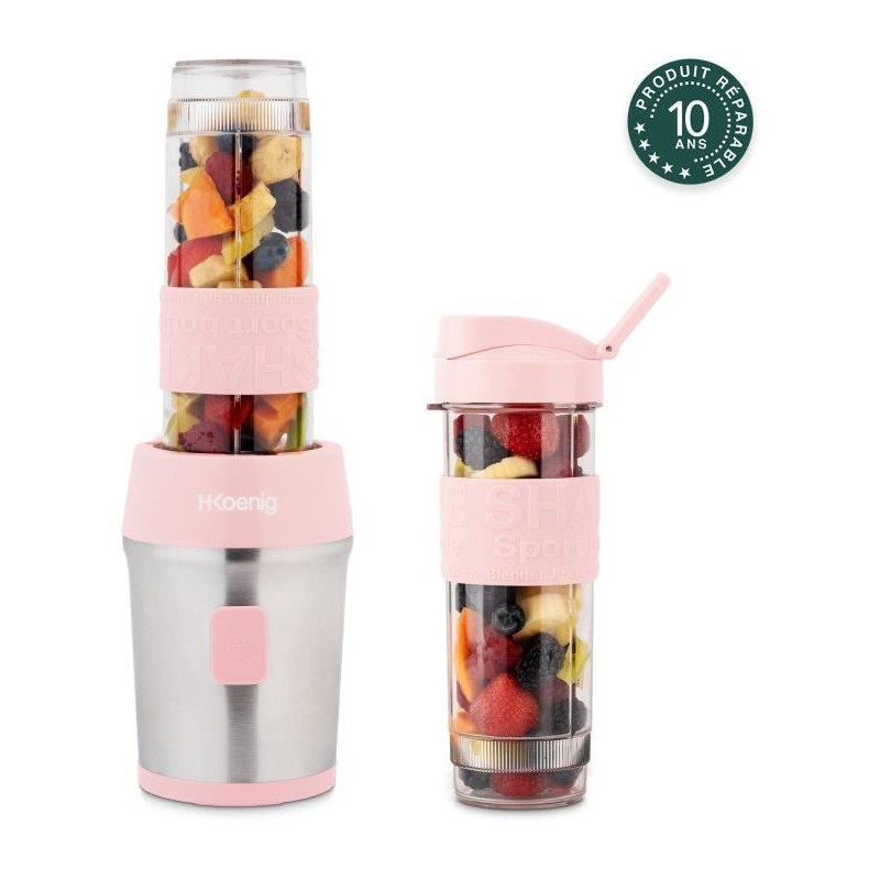 Mini blender - SMOO12 - 300 W - 570 mL - Pastel pink - 2 water bottles