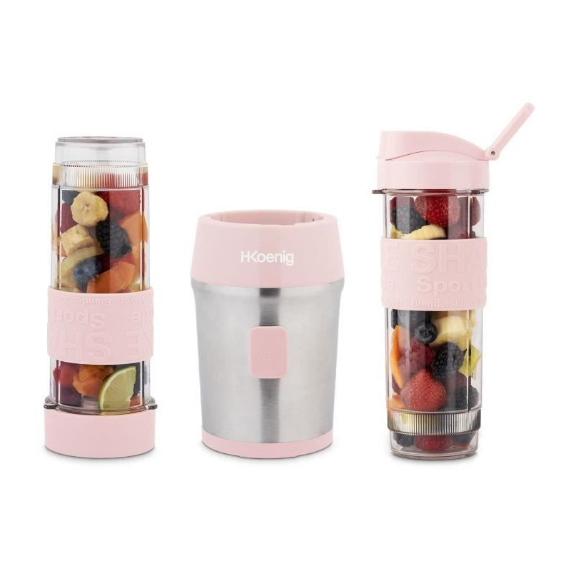 Mini blender - SMOO12 - 300 W - 570 mL - Pastel pink - 2 water bottles