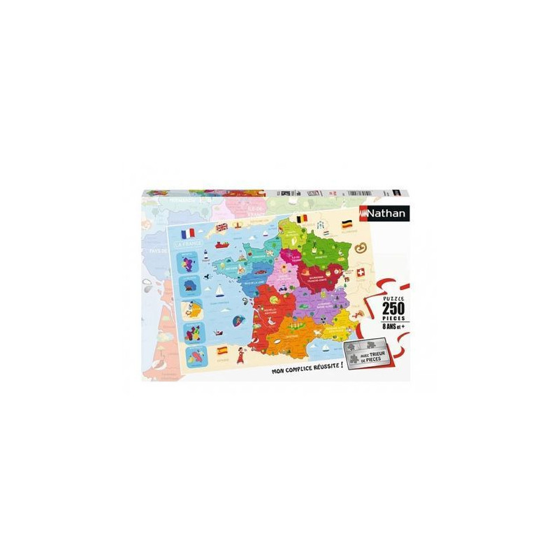 Puzzle 250 p carte de France - NATHAN JEUX - Bleu - Carton - 250 piece