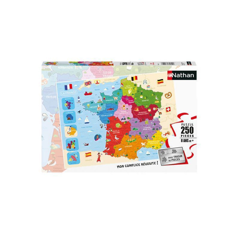 Puzzle 250 p carte de France - NATHAN JEUX - Bleu - Carton - 250 piece