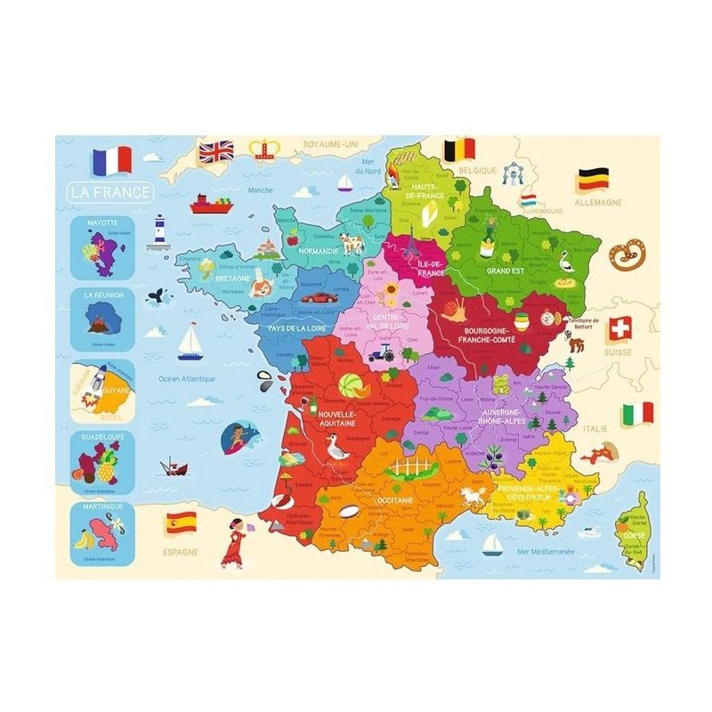 Puzzle 250 p carte de France - NATHAN JEUX - Bleu - Carton - 250 piece