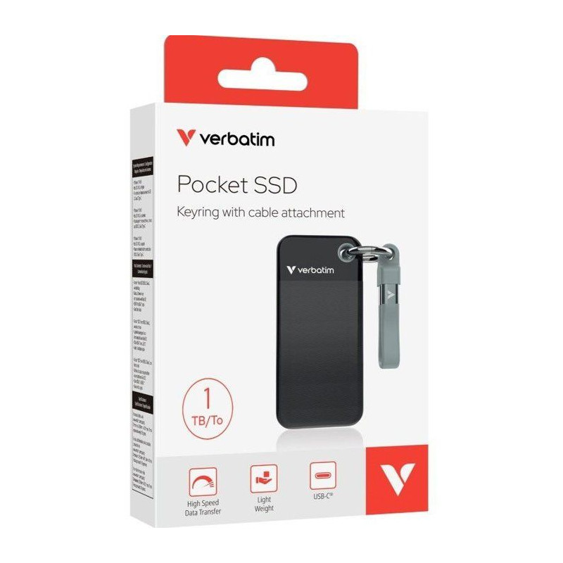 Disque SSD externe - VERBATIM - Pocket - 1 To - Noir / Gris