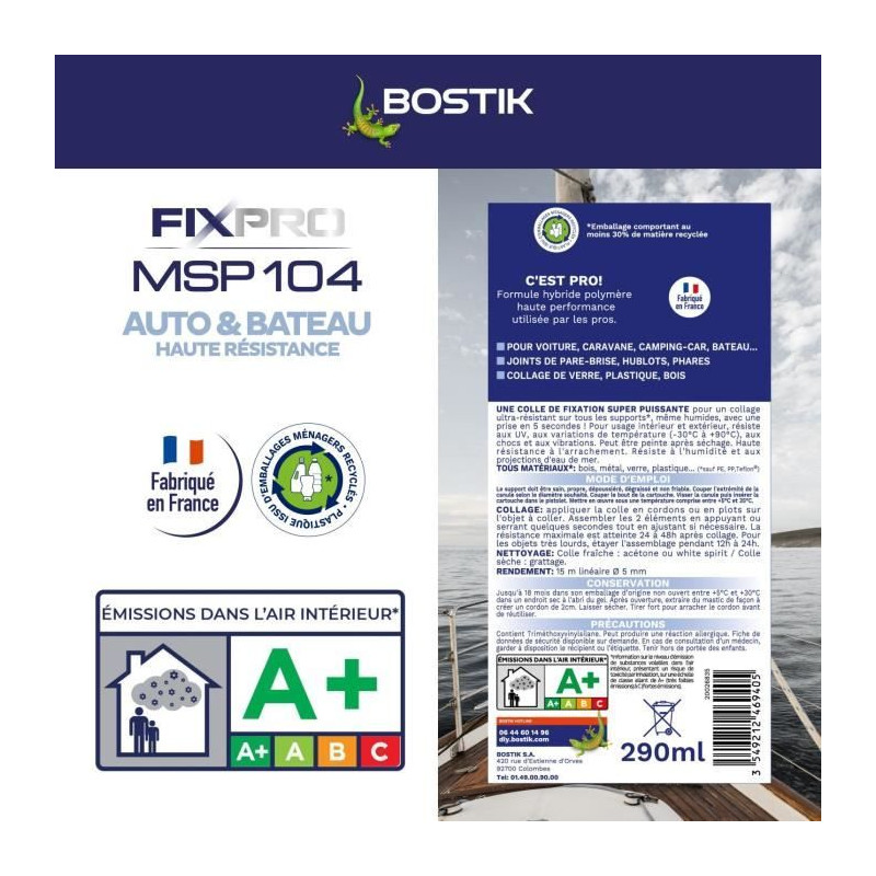 Mastic auto/bateau - BOSTIK - Fixpro MSP 104 - Colle et joint - Résis