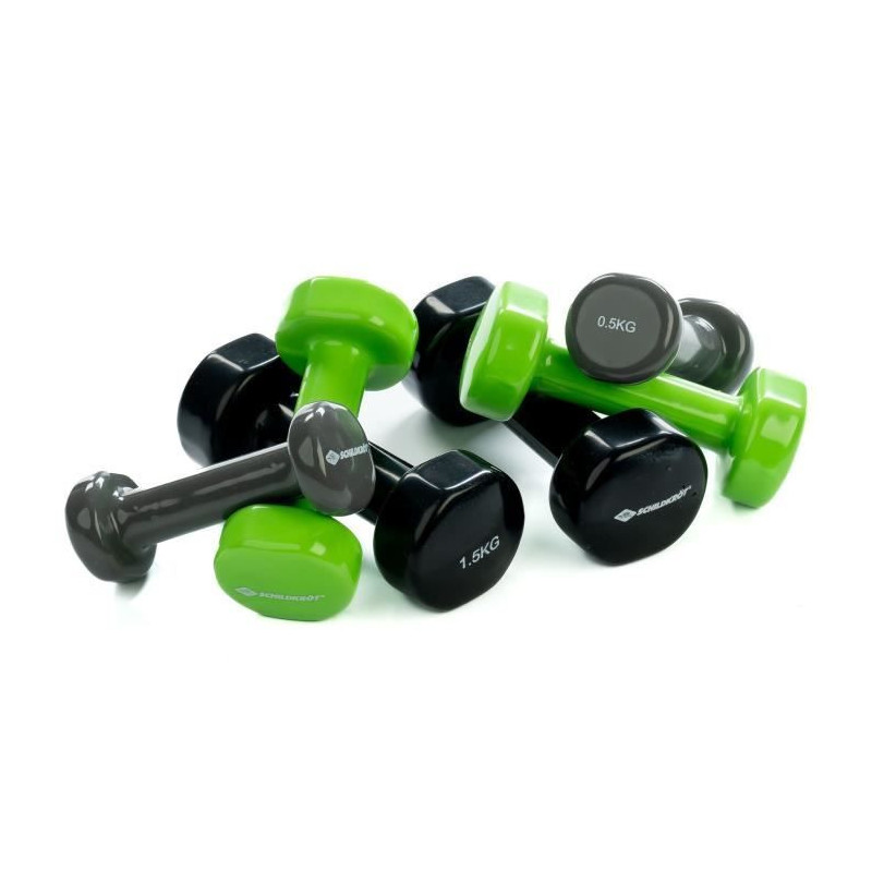 Dumbbell set - SCHILDKROT - 2 x 0.5kg anthracite - 2 x 1.0kg lime gree