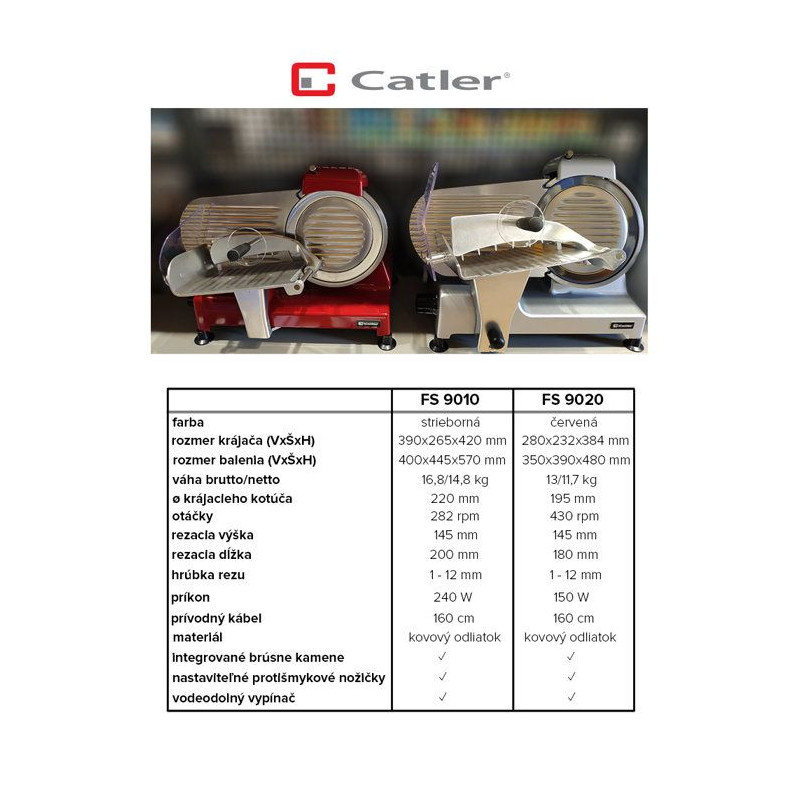 Trancheuse électrique CATLER FS 9020 - Jambon - Fromage - Disque de c