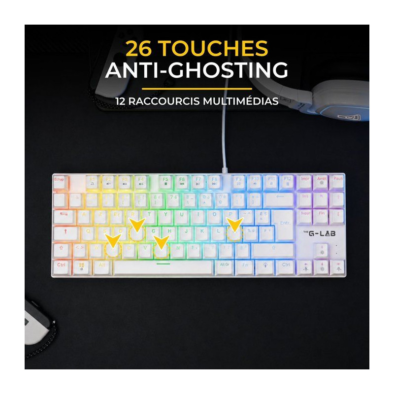 Clavier Gamer - Mécanique Switch Rouge - Rainbow - TKL - Blanc RGB