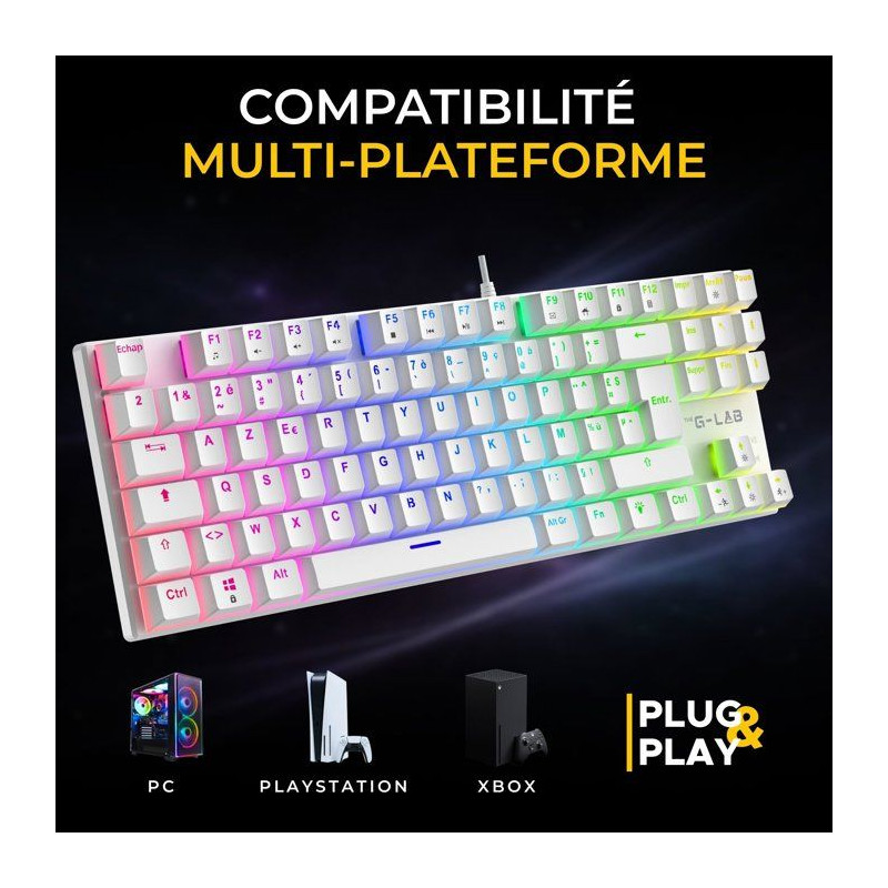Clavier Gamer - Mécanique Switch Rouge - Rainbow - TKL - Blanc RGB